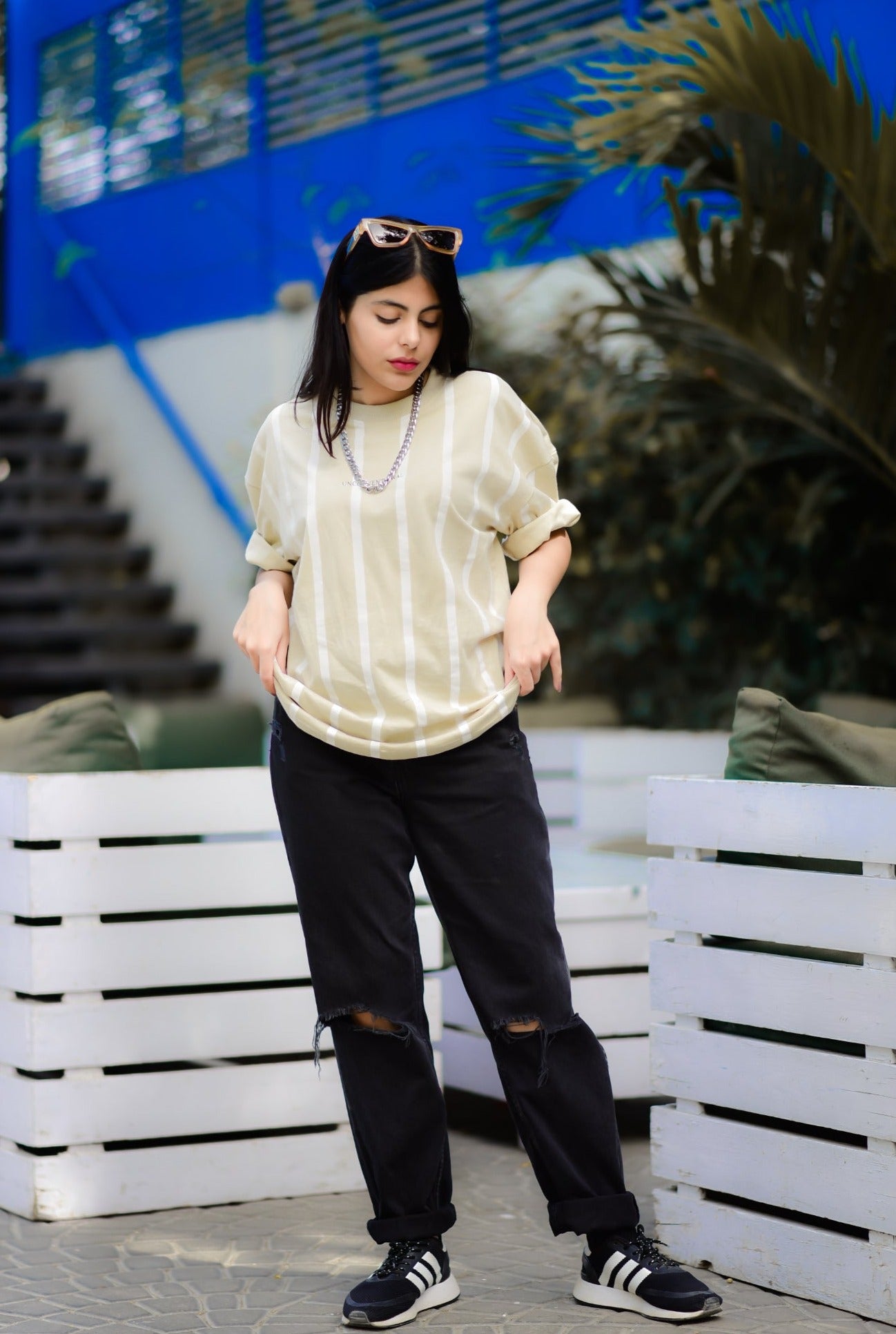 Unconventional oversized T-shirt in off-white-Women Haramoshh –