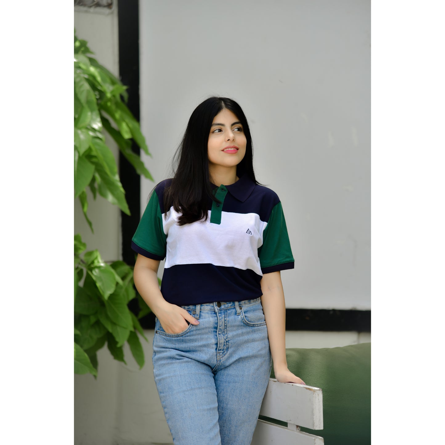 Women Green Stripe Polo