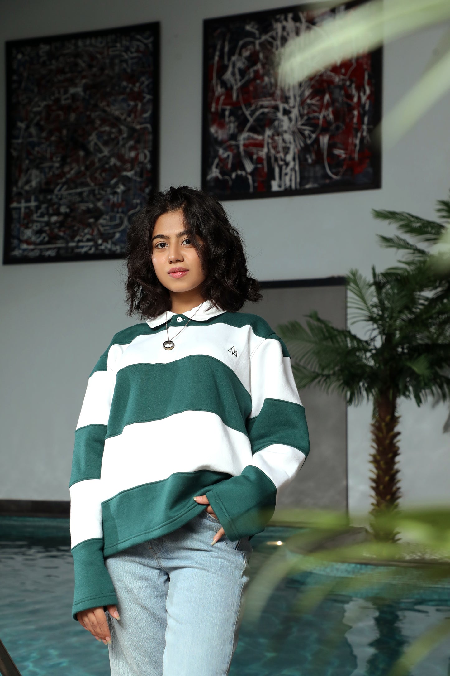 Boston Green Striped Rugby Shirt-Women (winter)