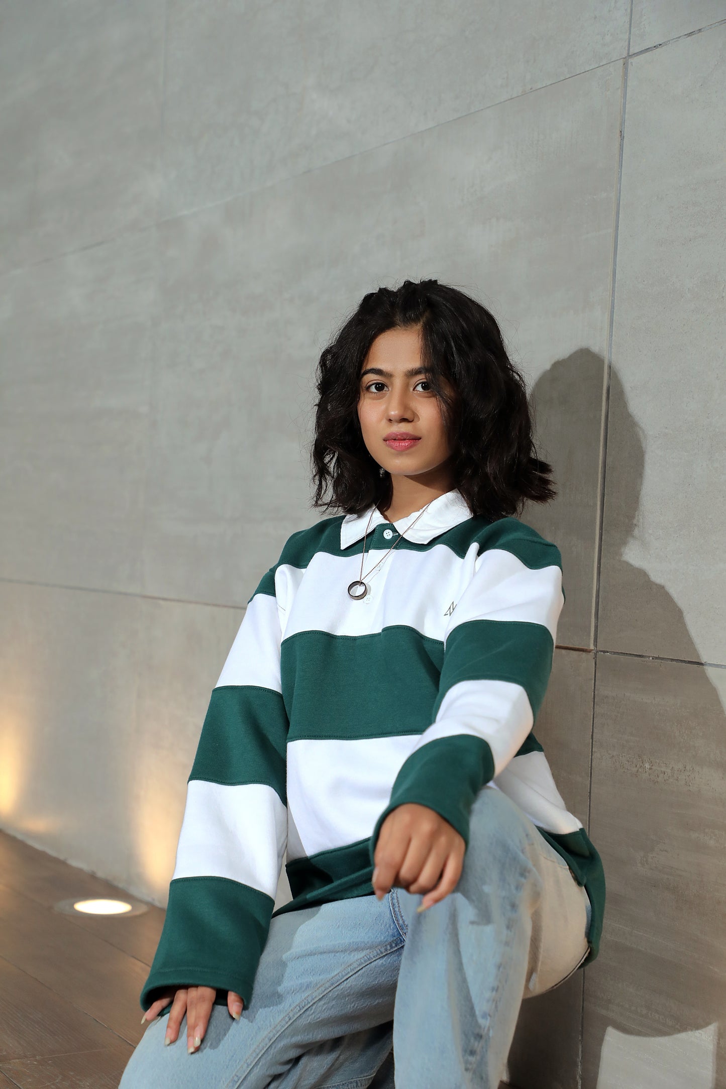 Boston Green Striped Rugby Shirt-Women (winter)