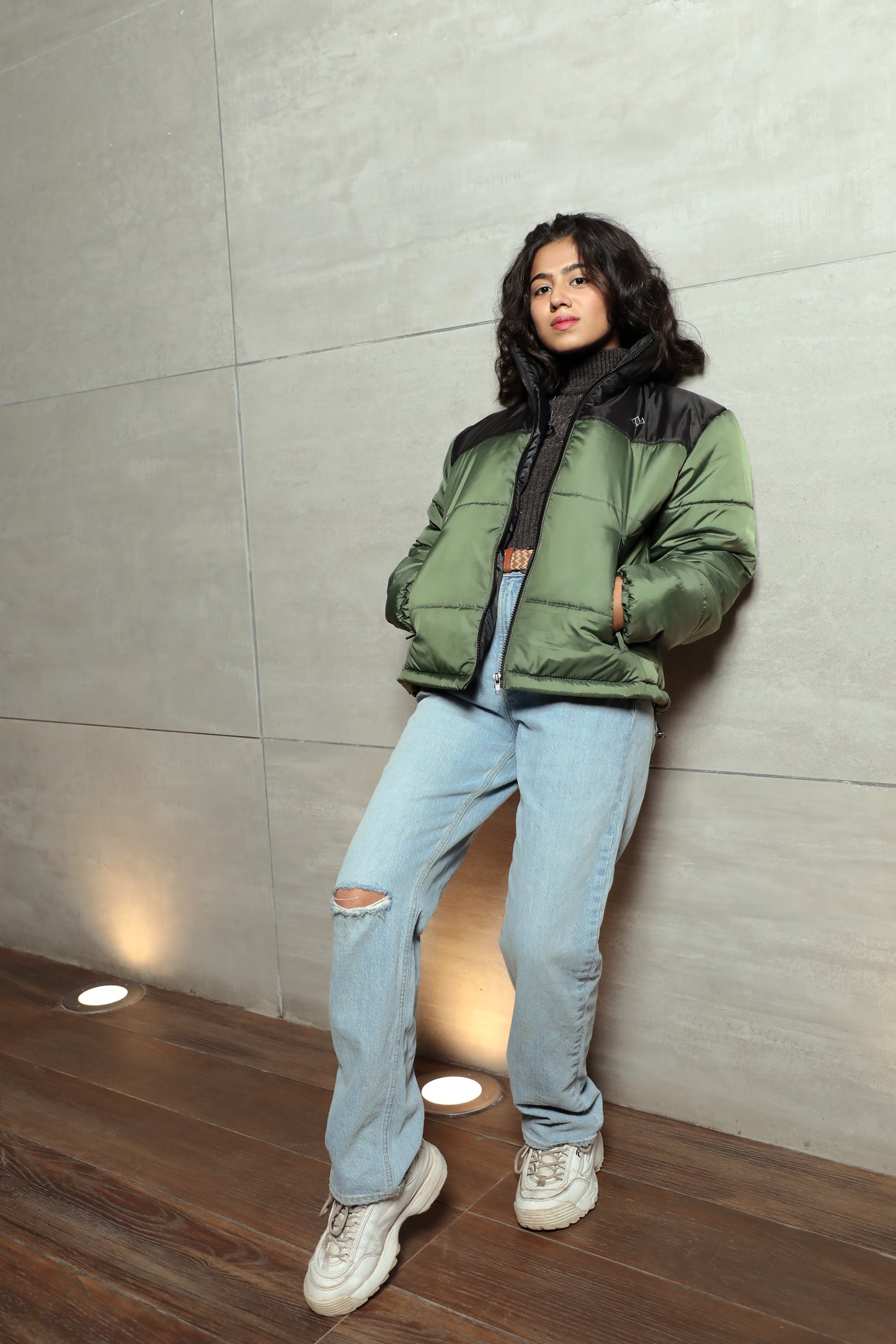 Olive Green Retro Nuptse Jacket-Women