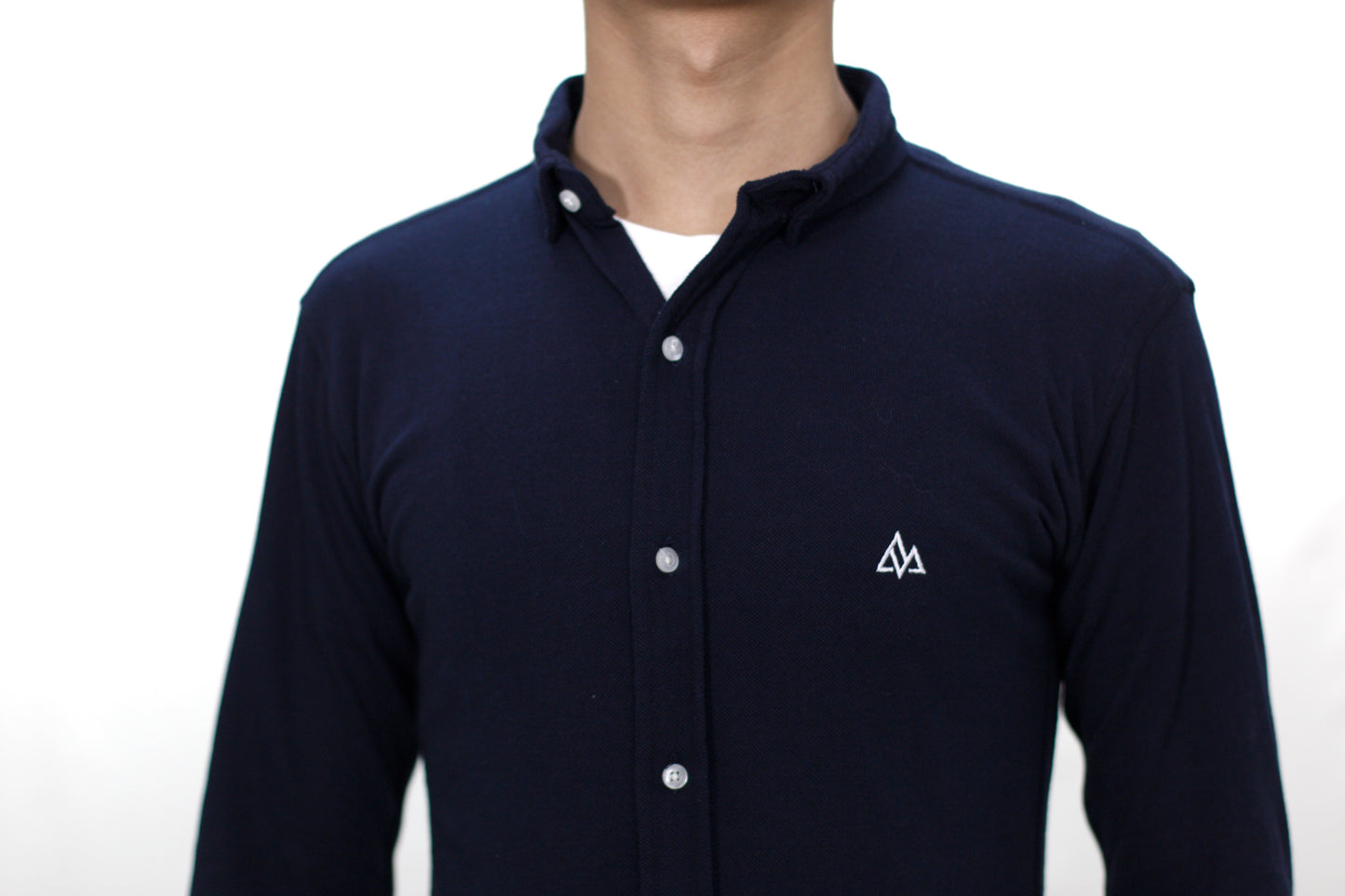 Casual Mesh Button Down Navy Blue