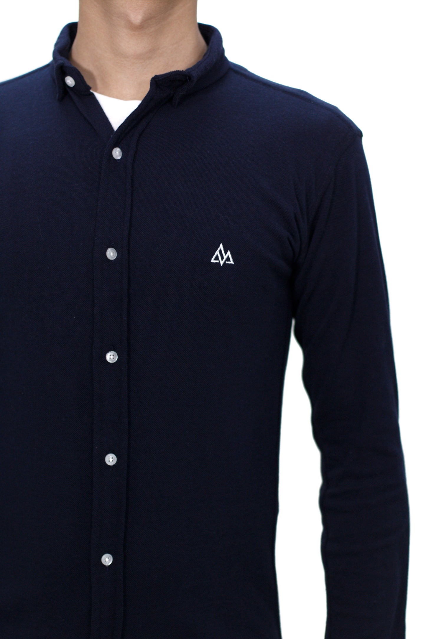 Casual Mesh Button Down Navy Blue