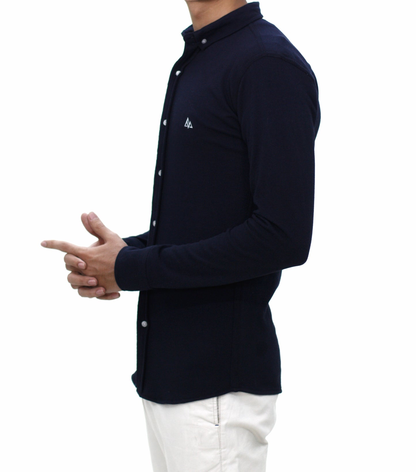 Casual Mesh Button Down Navy Blue