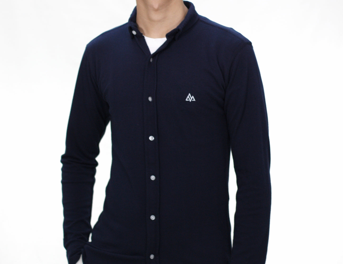 Casual Mesh Button Down Navy Blue