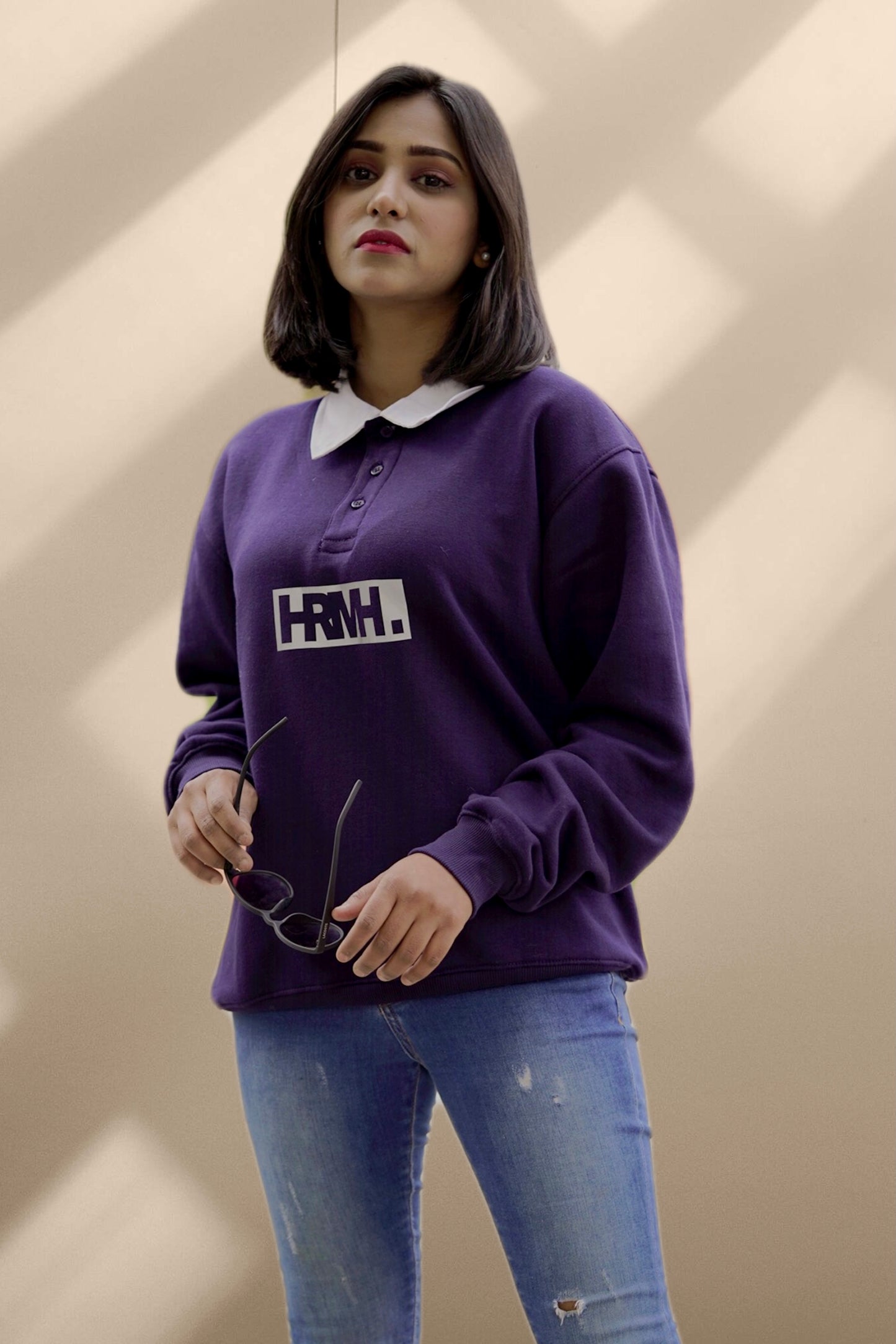Contrast collar letter graphic pullover-Women