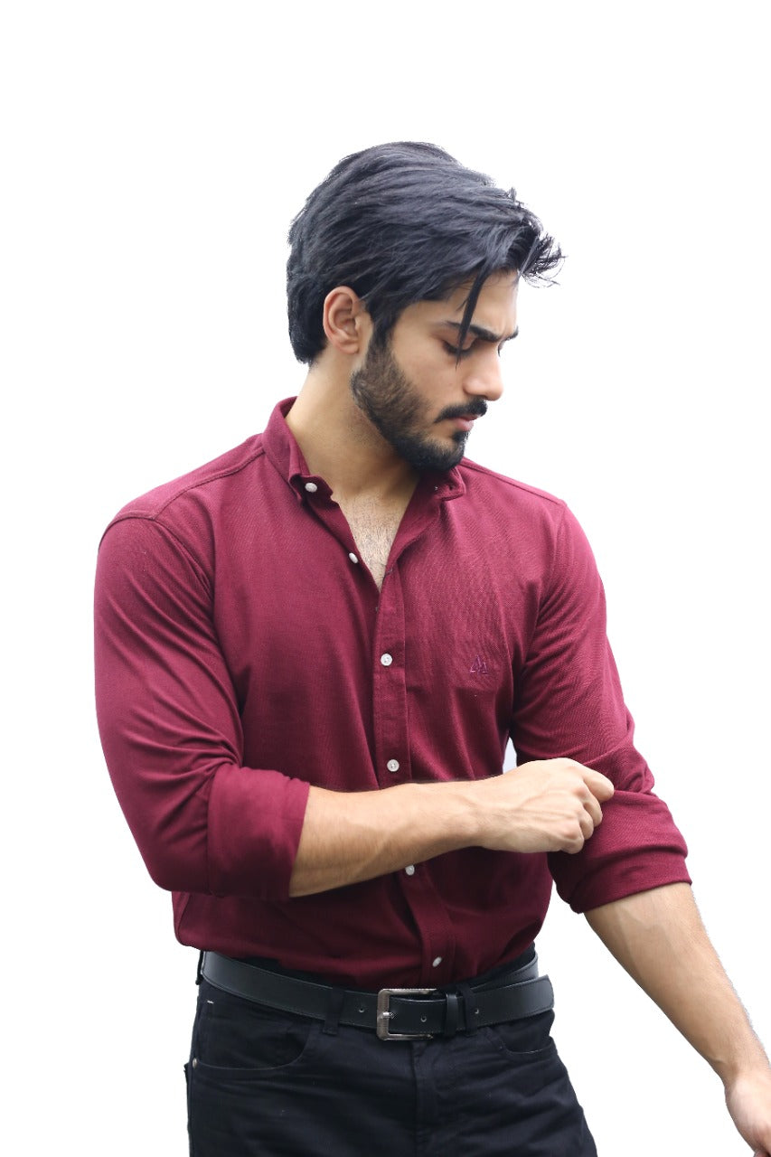 Casual Mesh Button Down Maroon