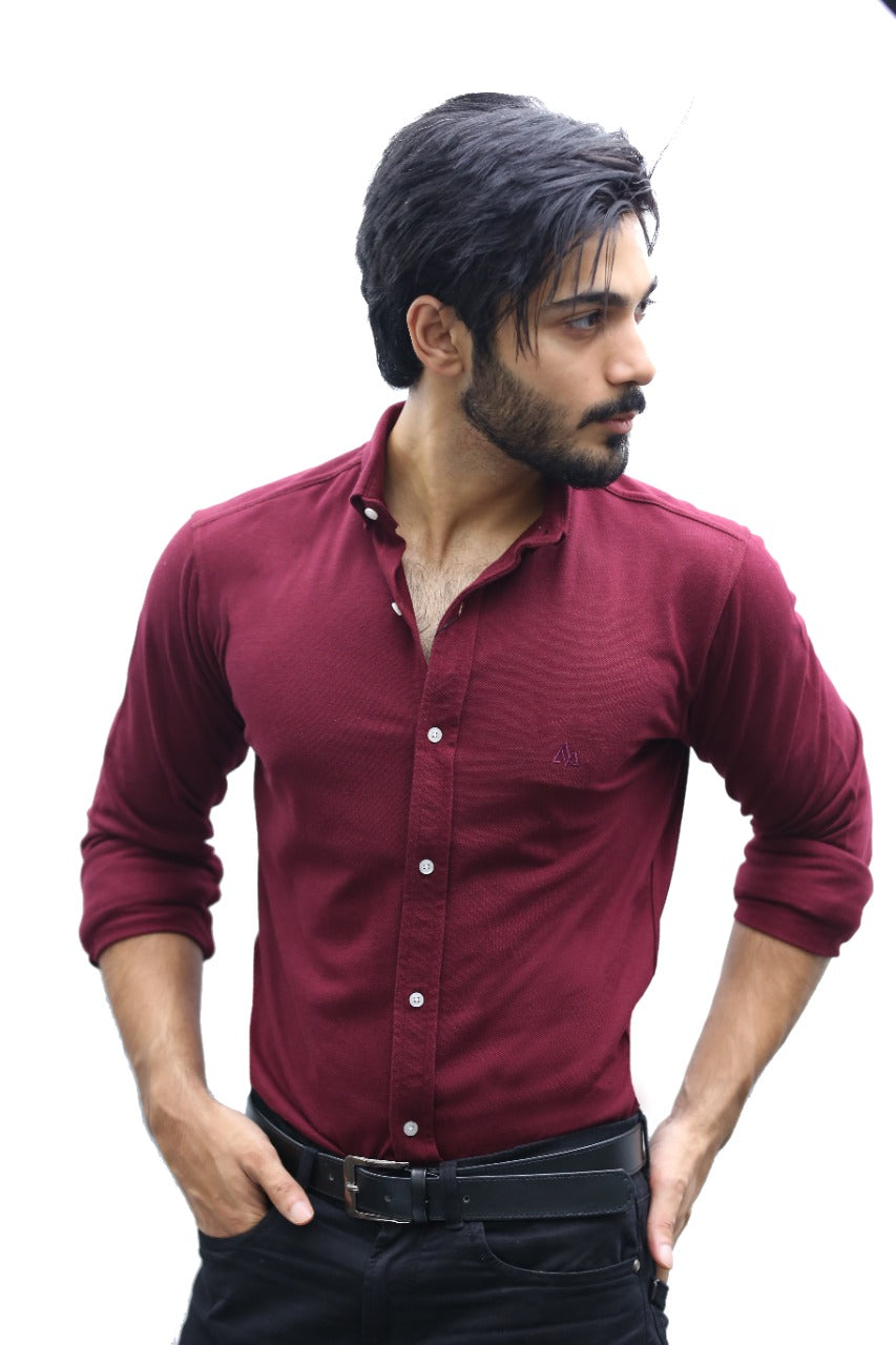 Casual Mesh Button Down Maroon