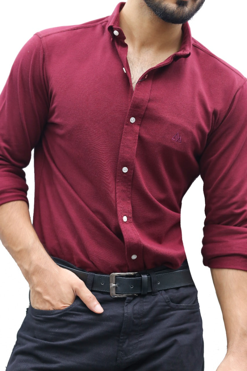 Casual Mesh Button Down Maroon