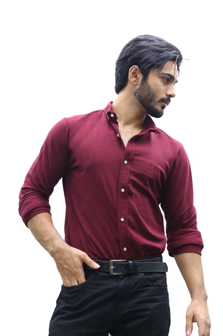 Casual Mesh Button Down Maroon