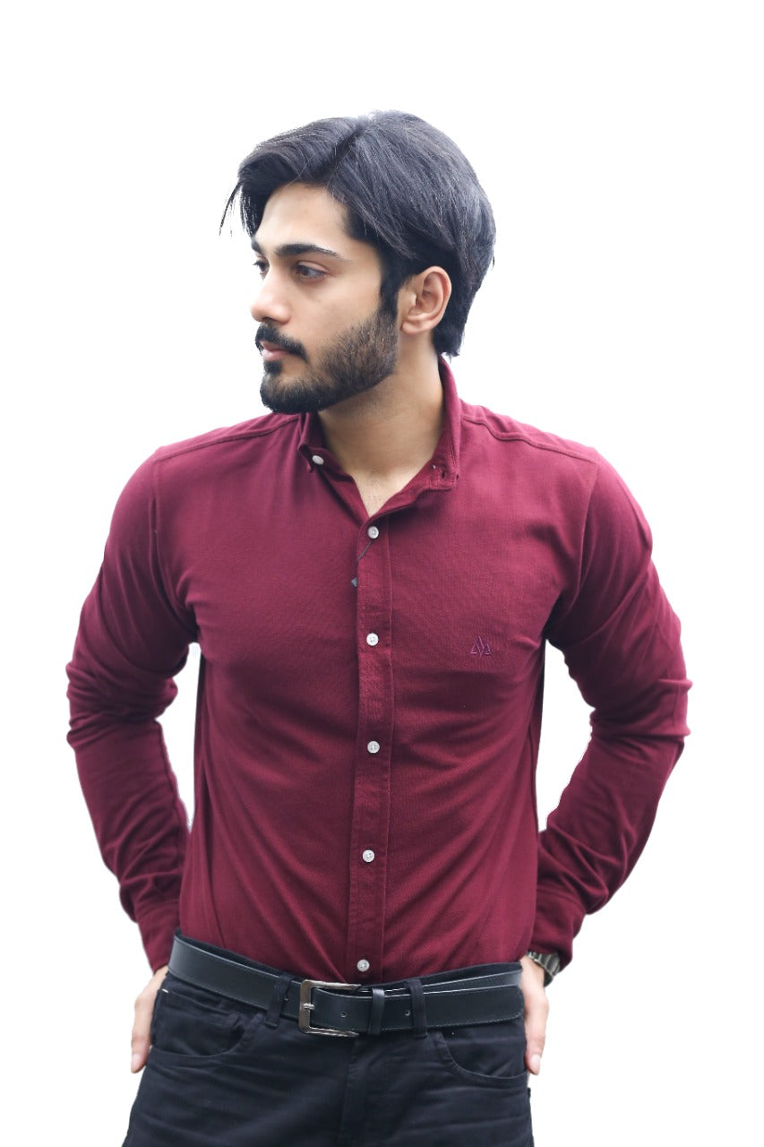 Casual Mesh Button Down Maroon