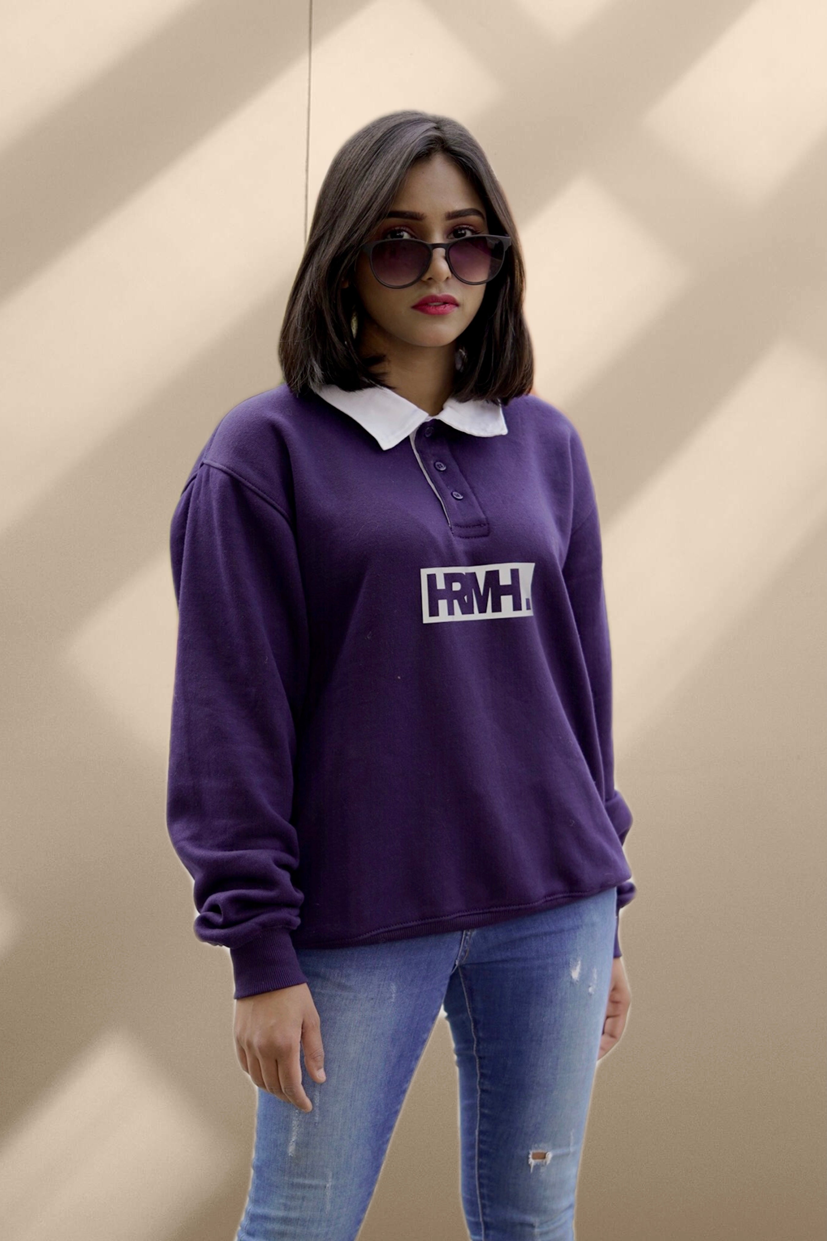 Contrast collar letter graphic pullover-Women – Haramoshh