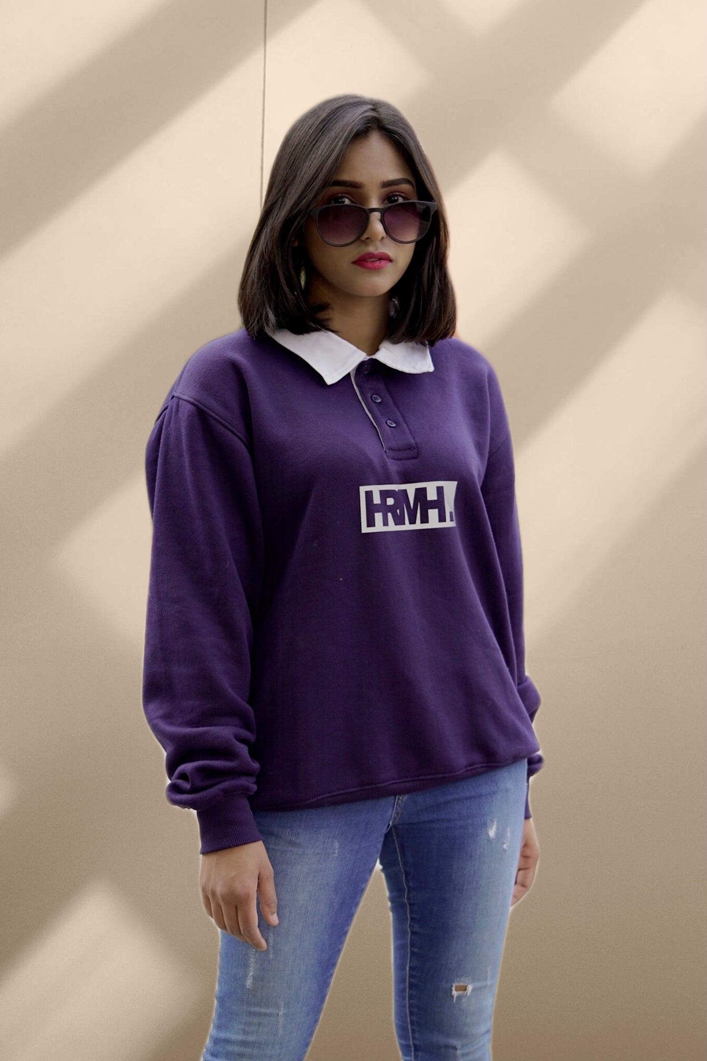 Contrast collar letter graphic pullover-Women