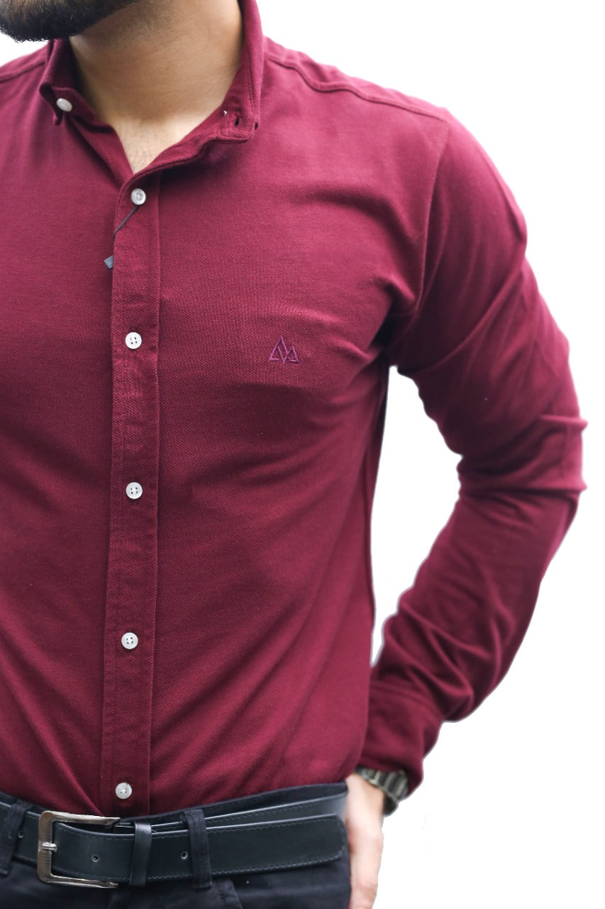 Casual Mesh Button Down Maroon